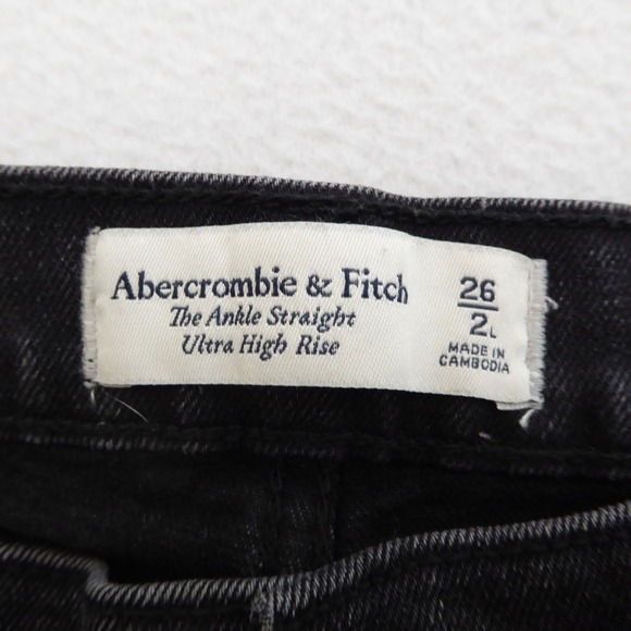 Abercrombie & Fitch Ankle Straight Ultra High Rise Black Denim Jeans Women 26/2L - Picture 8 of 10